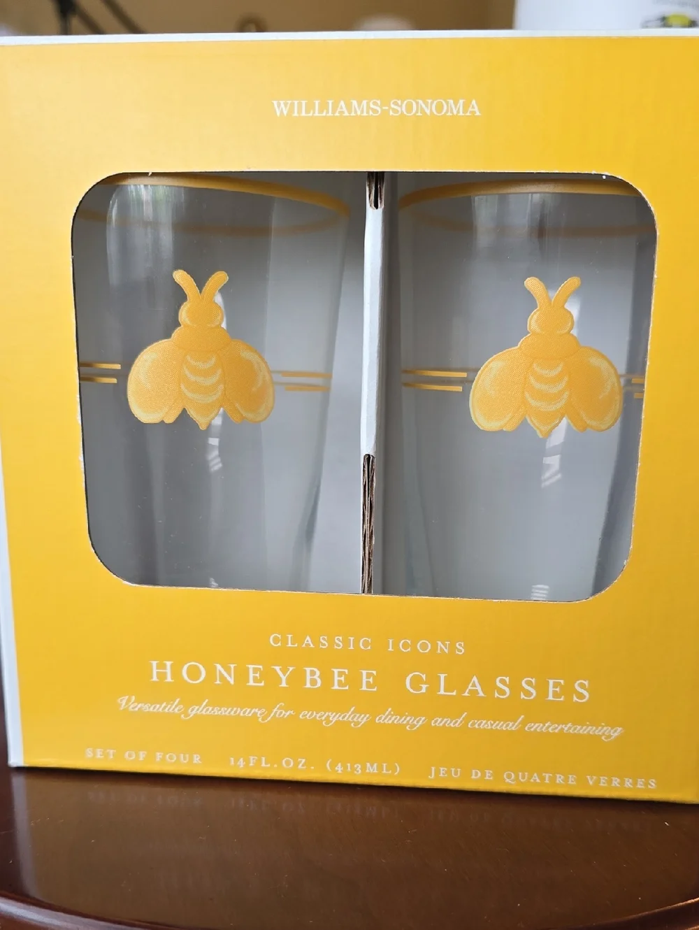 NWT Williams-Sonoma Honeybee Glasses Set Of 4, 14 Oz Glasses 🐝